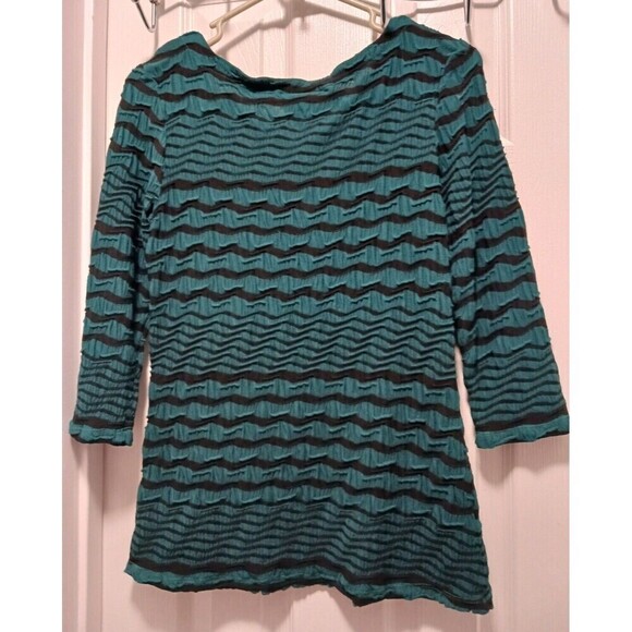 Tianello Tunic Top Knit Striped Jacquard 3/4 Sleeve Green Size XS - Picture 2 of 4